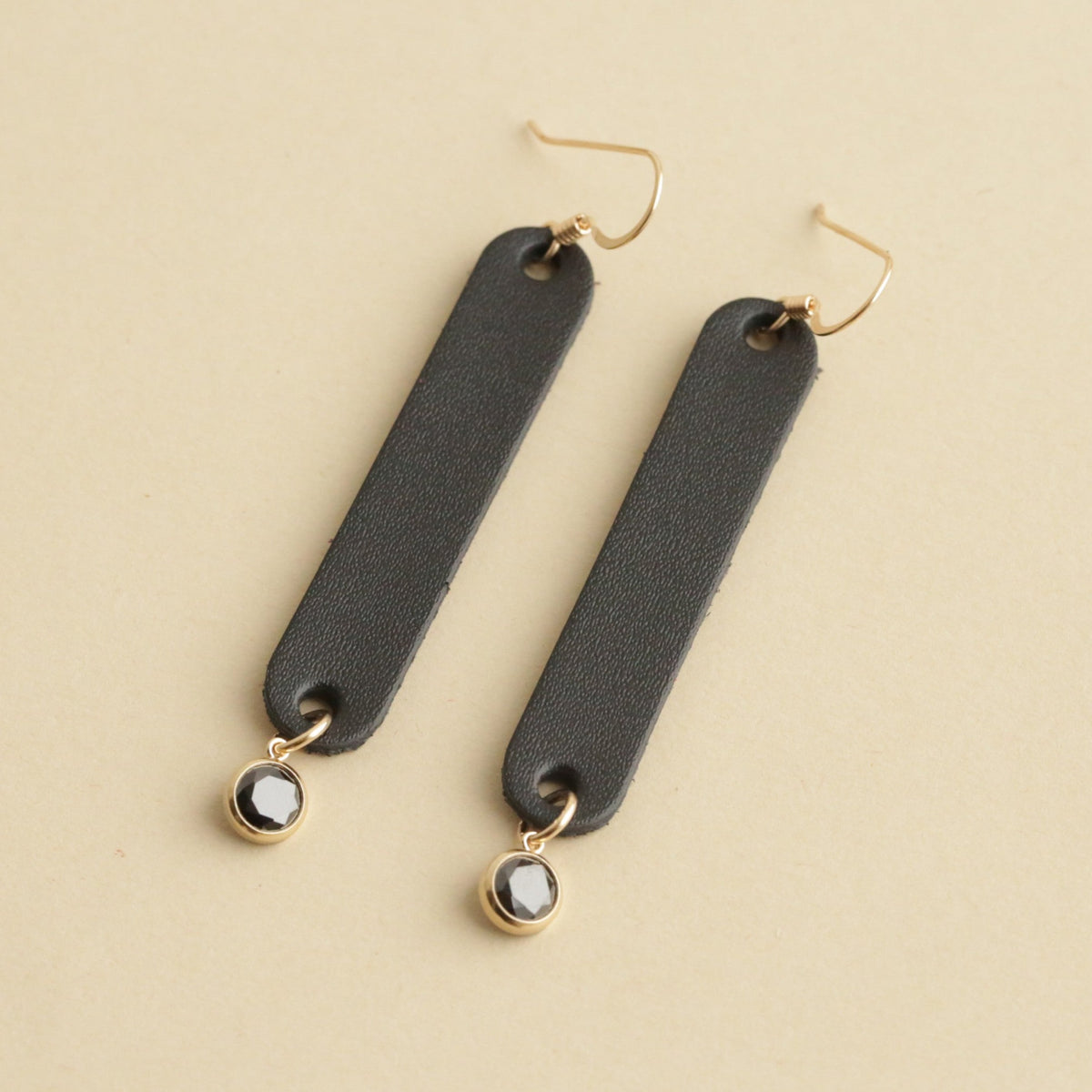 Simple Leather Earrings - Long Leather Strip Dangle Drop Earrings Black