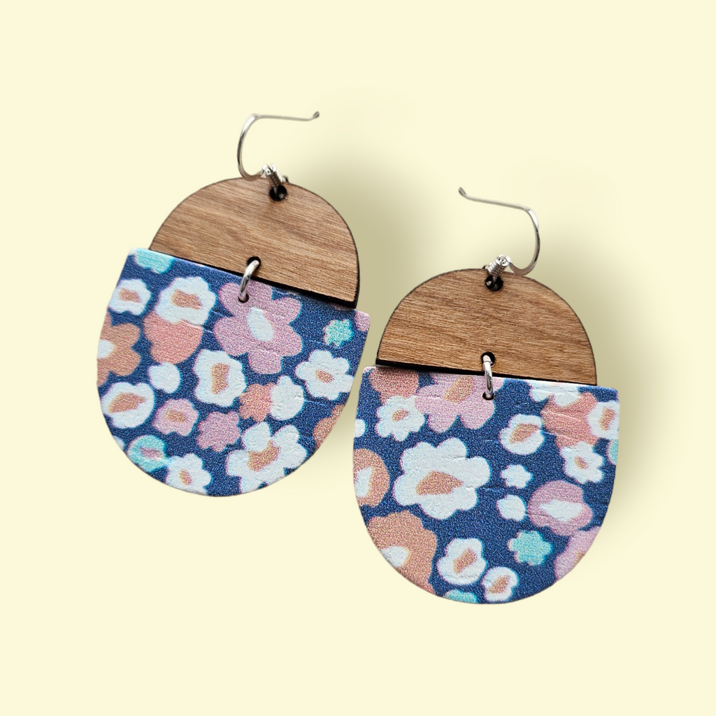 The Quinn/ Easy Breezy Floral Cork Leather + Wood Statement Earrings