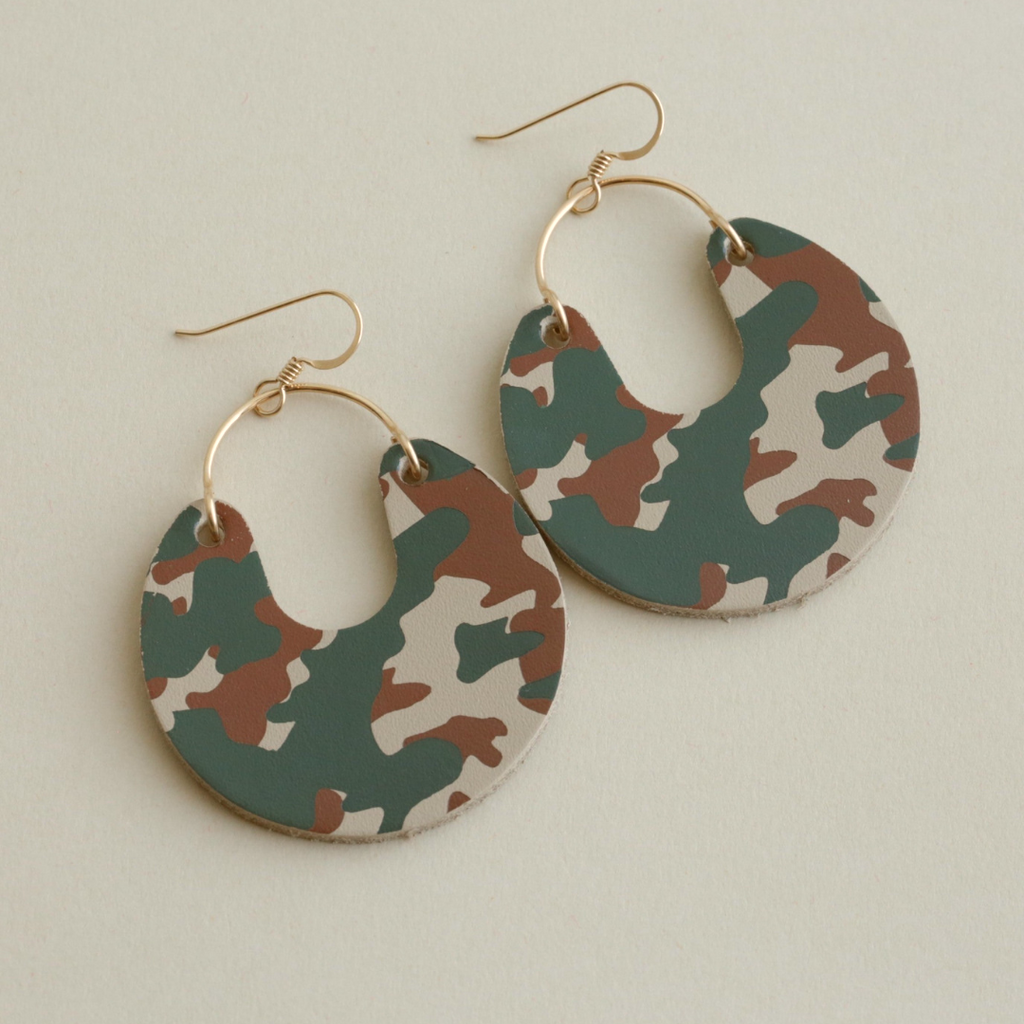 *MEDIUM SIZE* The Lettie/ Hand Foiled Camo Leather Earrings