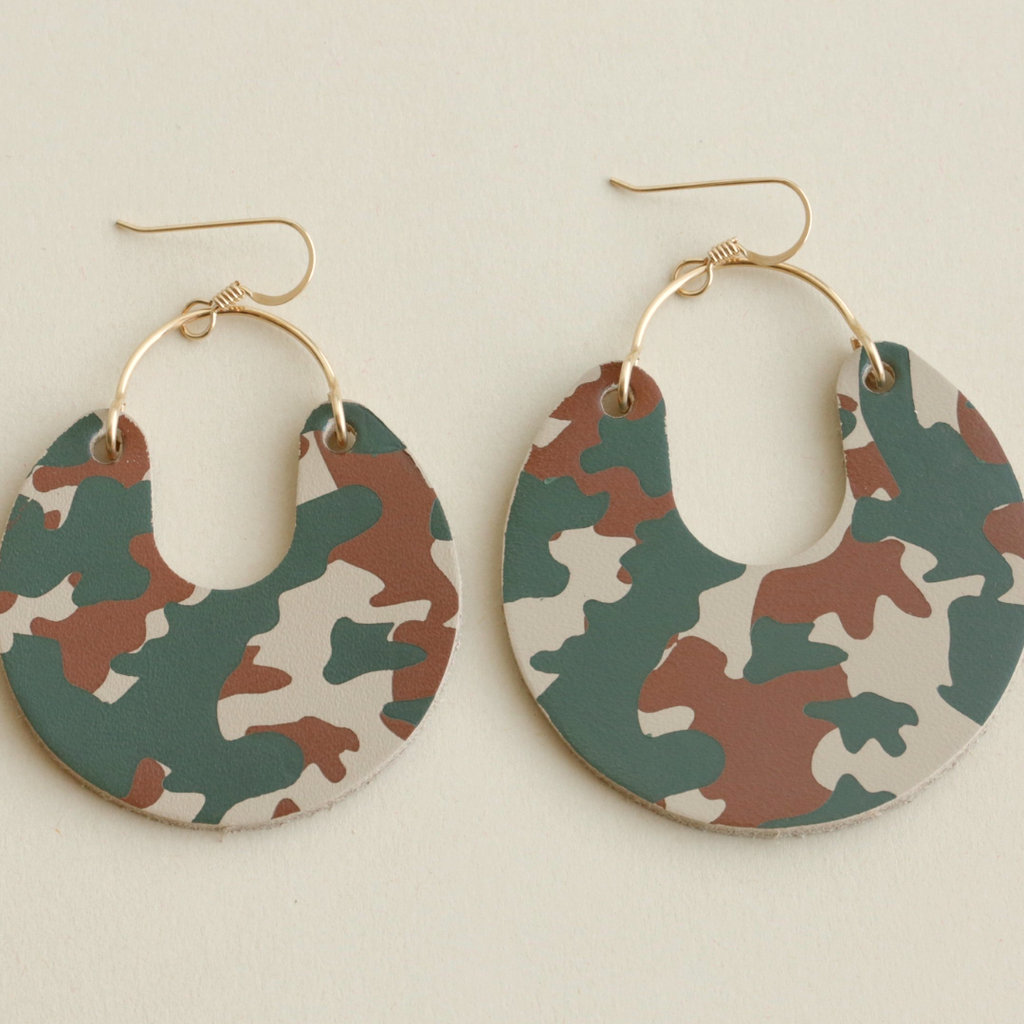 *LARGE SIZE* The Lettie/ Hand Foiled Camo Leather Earrings