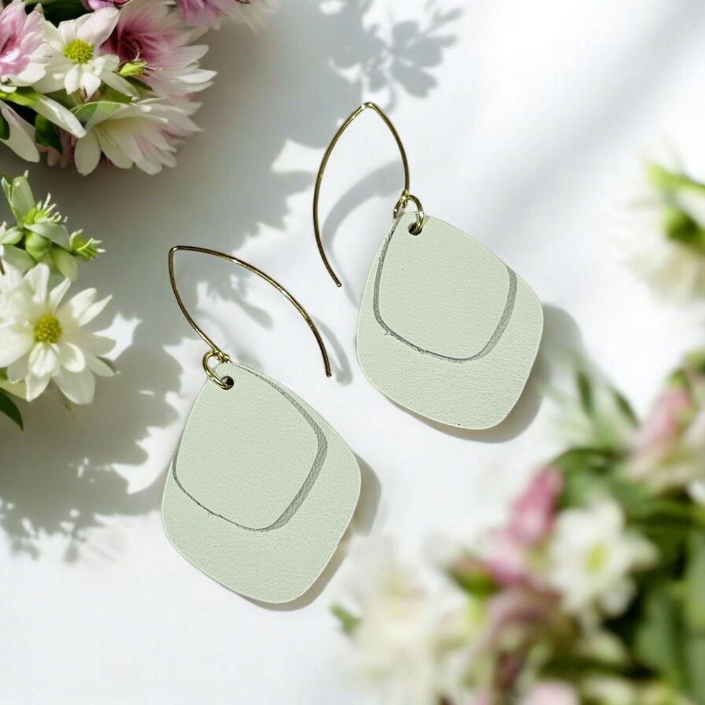 The Fleur| Pale Pistachio Floral Leather Earrings