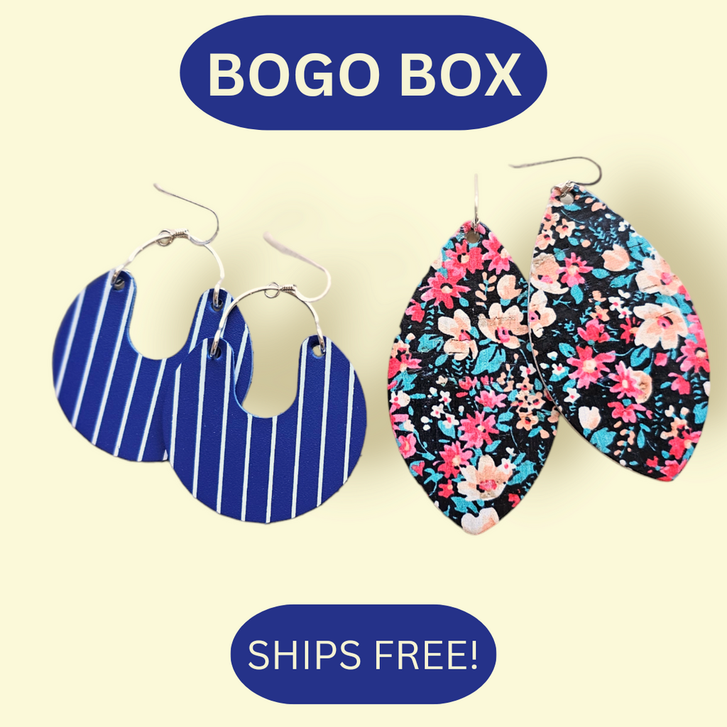 The BOGO Box/ Pinstripe Letties + Summer Night Floral Party Cork Petal Leather Earrings