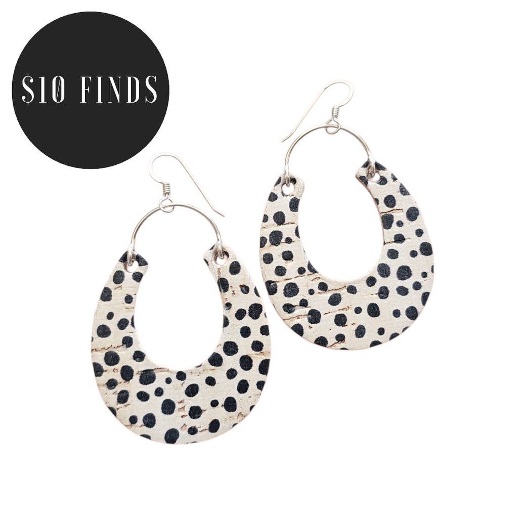 The Chloe/ Spotted Cork Leather Hoop Earrings