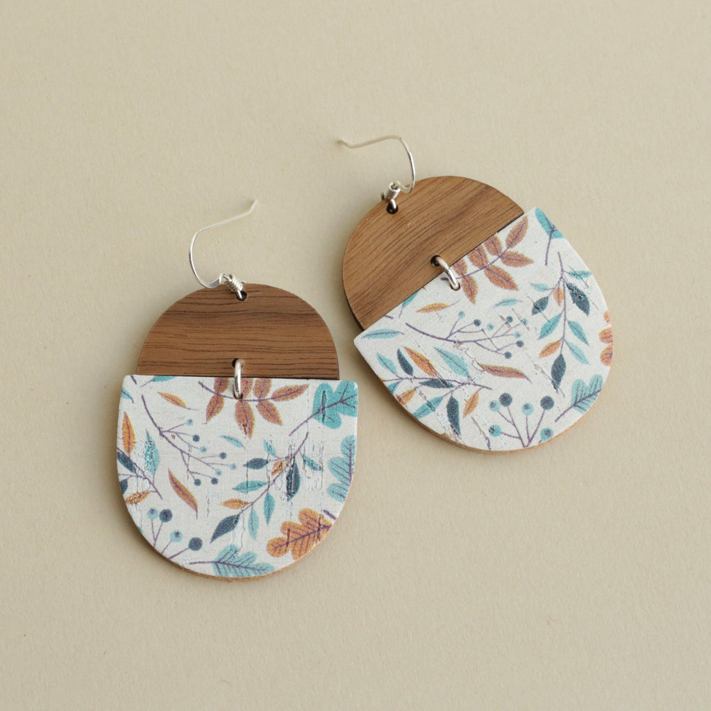 The Quinn/ Fall Beginnings Cork Leather + Walnut Wood Earrings