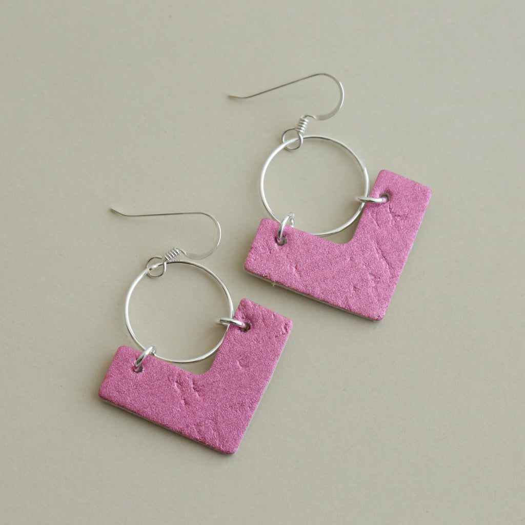 The Vivi/ Pink Kiss Shimmer Cork Leather Earrings
