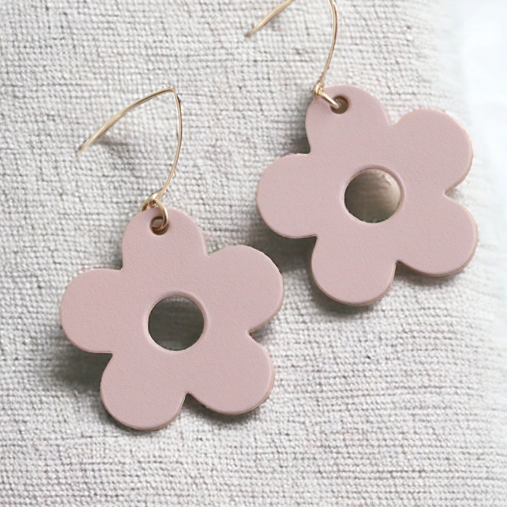 The Daisy/ Blush Pink Flower Statement Leather Earrings