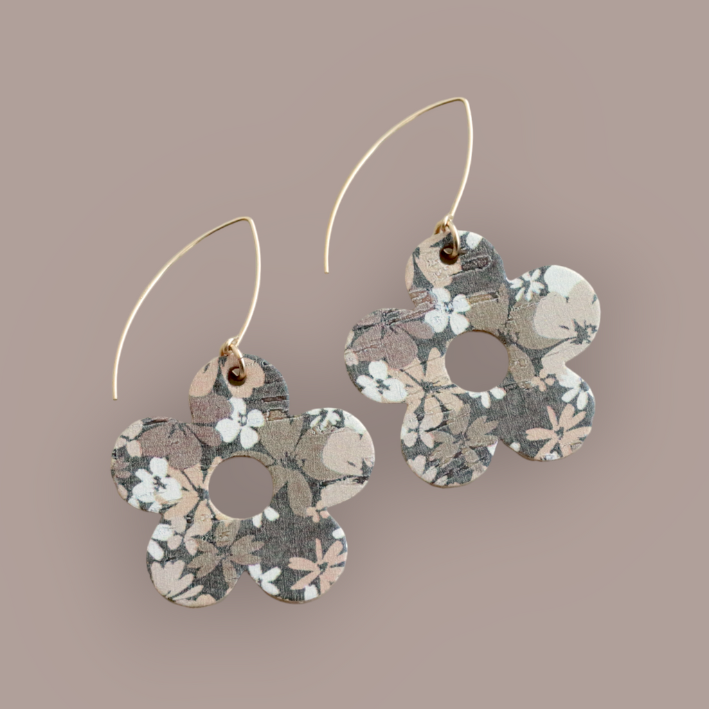The Daisy/ Floral Cork Flower Statement Leather Earrings