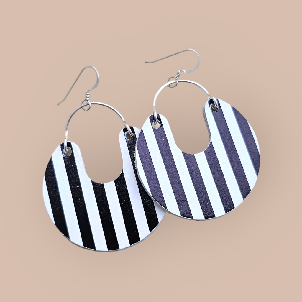 *MEDIUMS* The Lettie/ White + Black Foil Striped Embossed Earrings