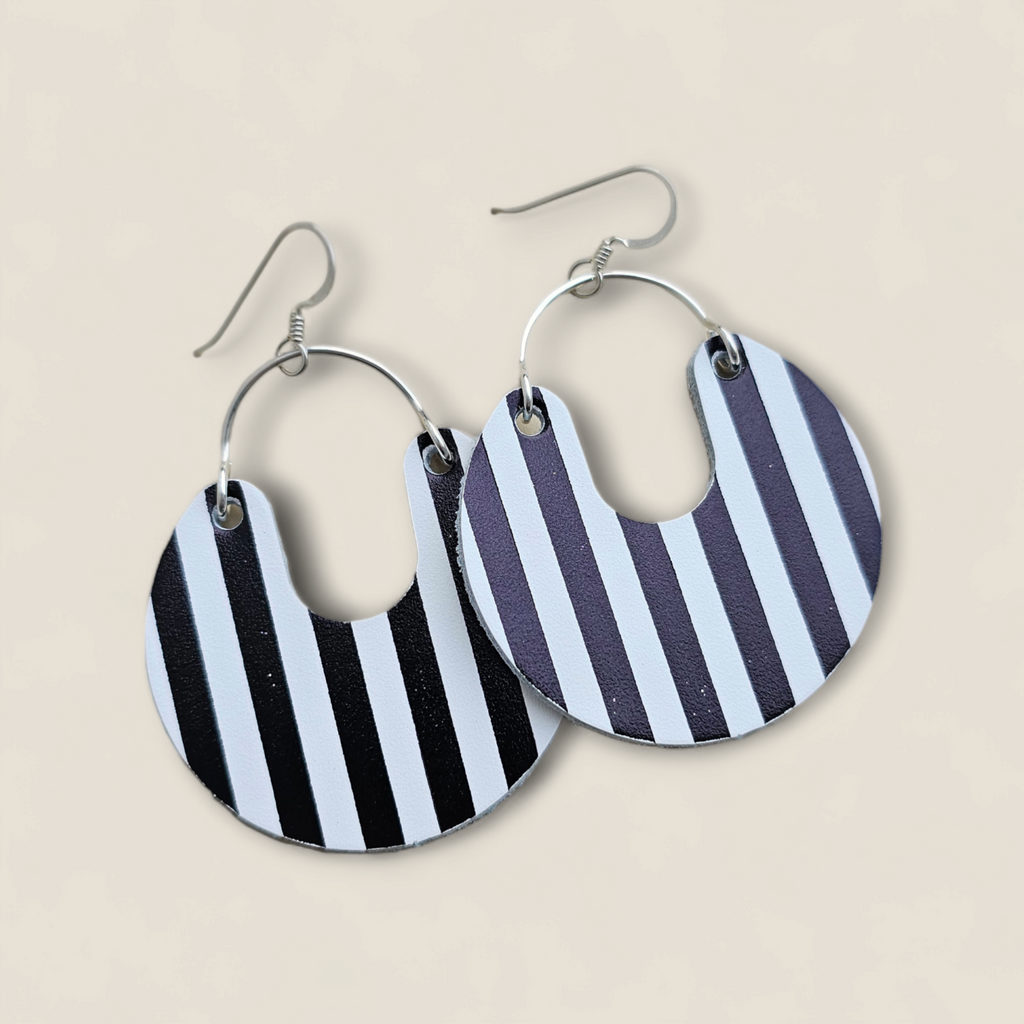 *SMALLS* The Lettie/ White + Black Foil Striped Embossed Earrings