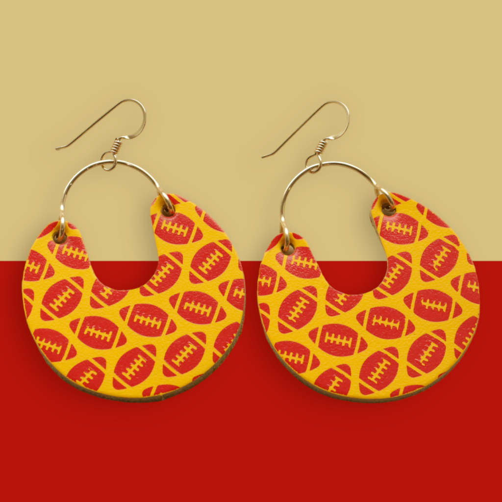 *MEDIUMS* The Lettie/ Yellow Gold + Red Foil Football Embossed Earrings