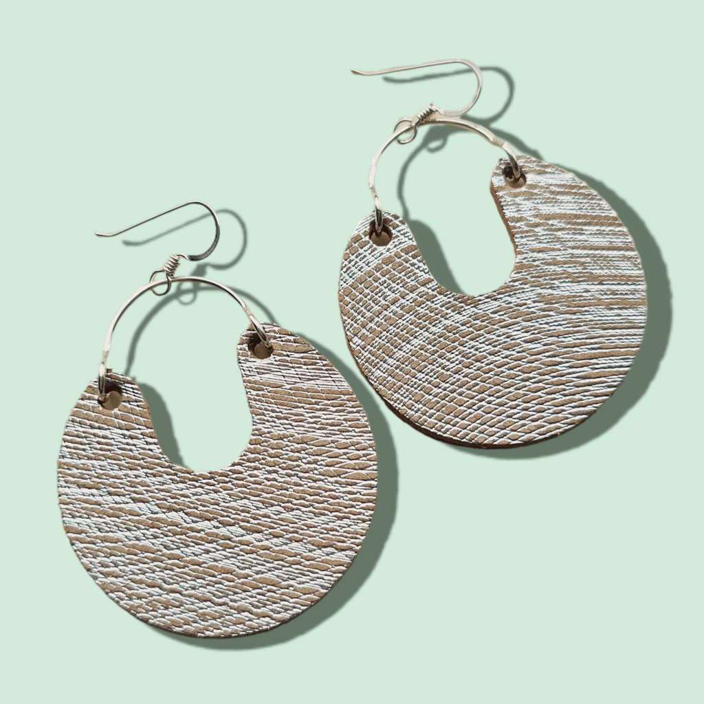 The Lettie/ Sand Shimmer Leather Earrings