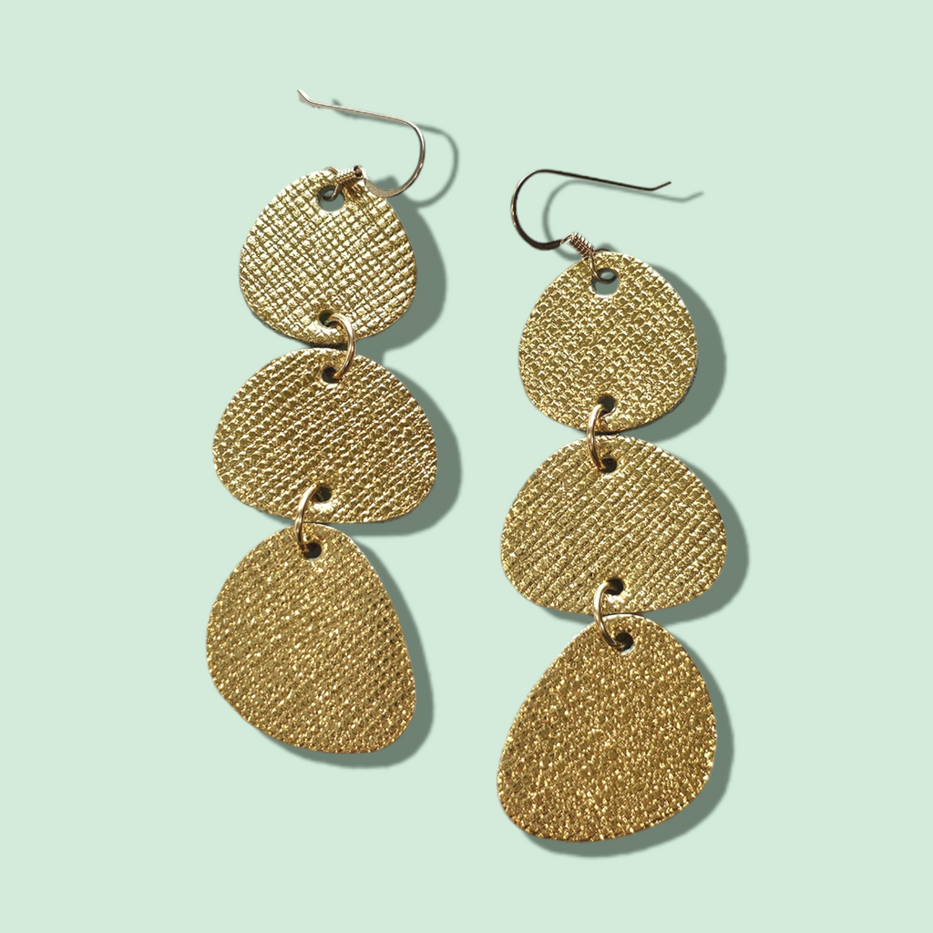 The Maisie/ Metallic Gold Organic Geometric Leather Statement Earrings