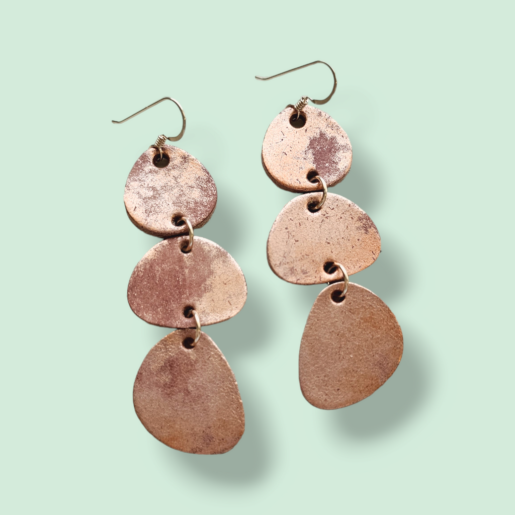 The Maisie/ Distressed Copper Rose Organic Geometric Leather Statement Earrings