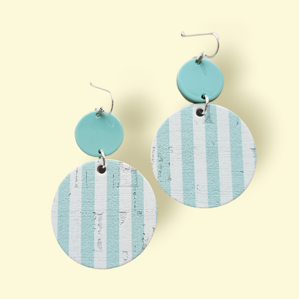 The Duo Drop/ Sea Breeze + White Striped Cork + Acrylic Earrings