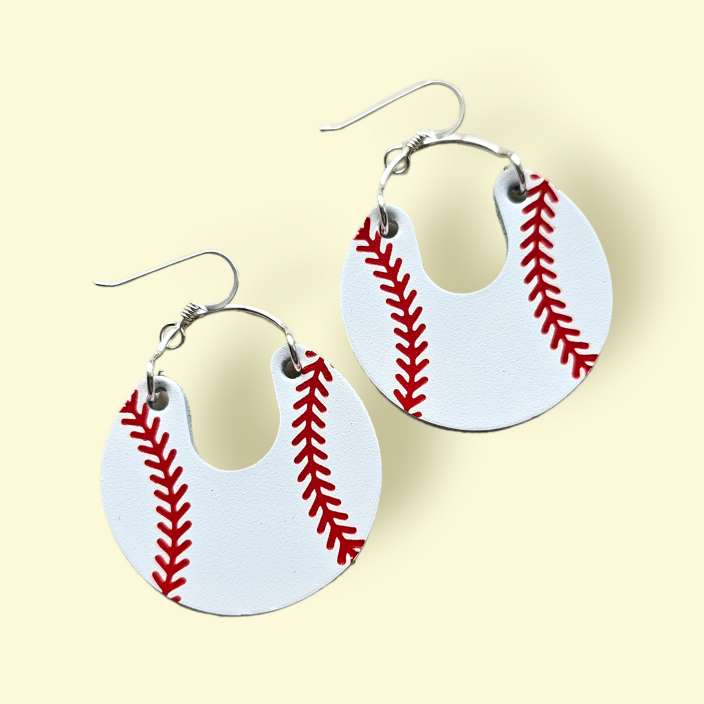 *SMALL SIZE* The Lettie/ White + Red Baseball Hoop Earrings