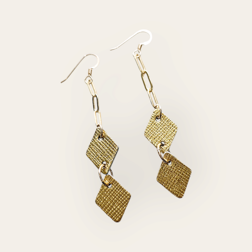 The Oakley/ Metallic Gold Diamond Leather Statement Earrings