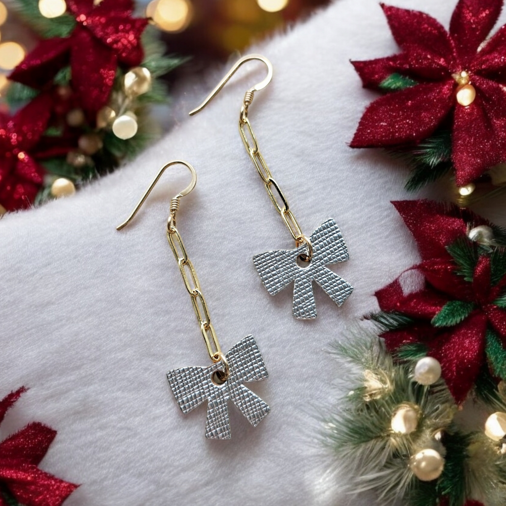 The Holly/ Mixed Metal Tiny Bow Leather Earrings