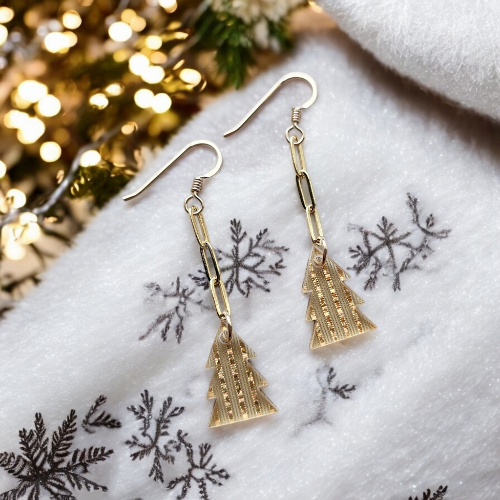 Tiny Acrylic Transparent Shimmer Tree w/ Chain Earrings