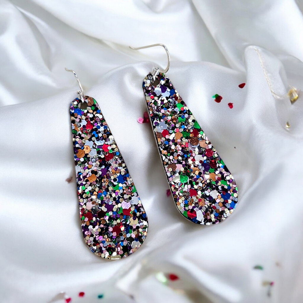 The Junie/ Chunky Confetti Glitter Leather Earrings