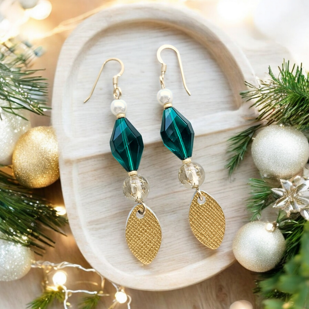 *PRE-ORDER* The Elsie/ Christmas Beaded Statement Leather Drop Earrings