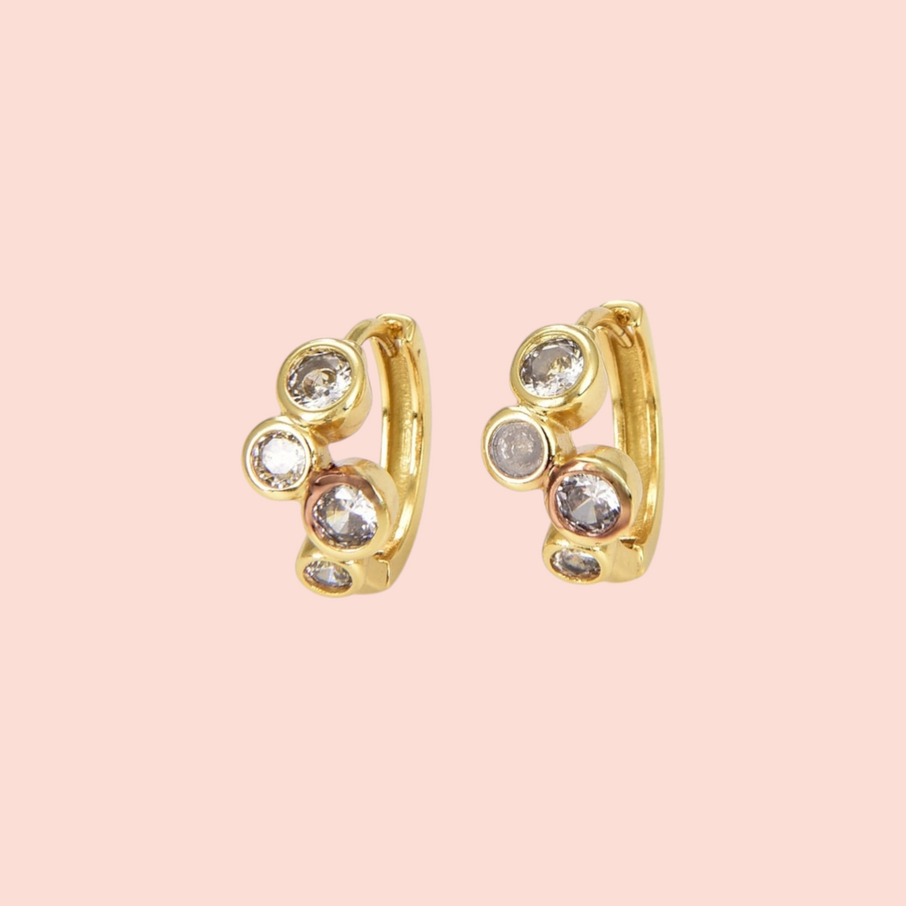 CZ Cluster Huggie Hoops/ 18k gold plated brass