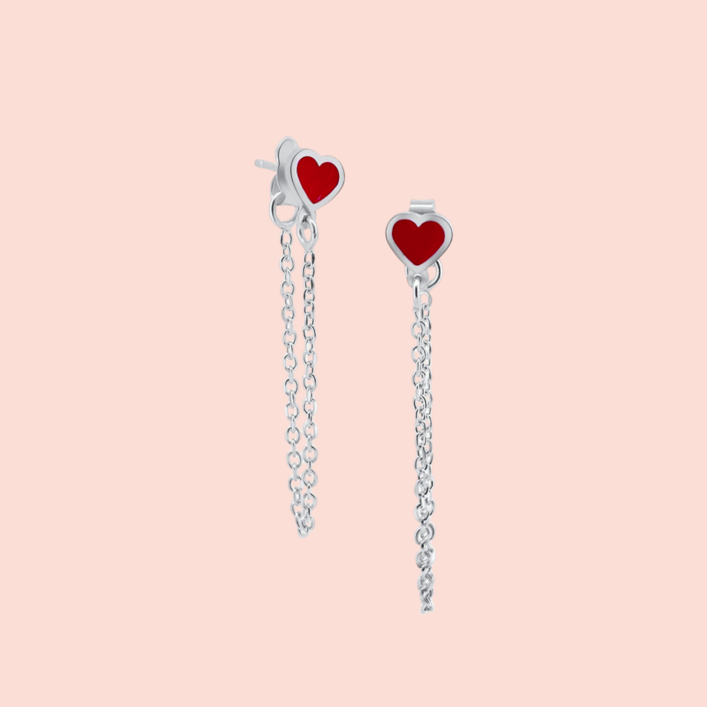 Made In Italy| Heart Chain Earrings| Rhodium-plated Sterling Silver