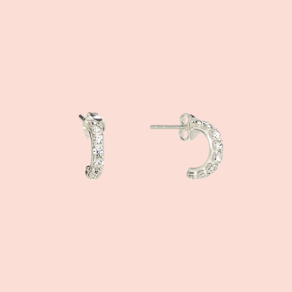 Sterling Silver CZ Tiny Half Hoops