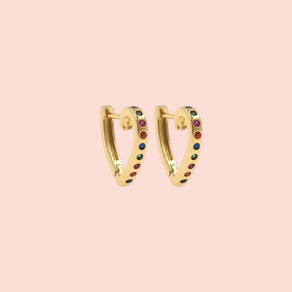 Tiny Gold Multicolored Heart Huggie Hoops