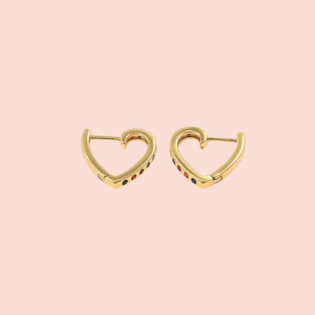 Tiny Gold Multicolored Heart Huggie Hoops