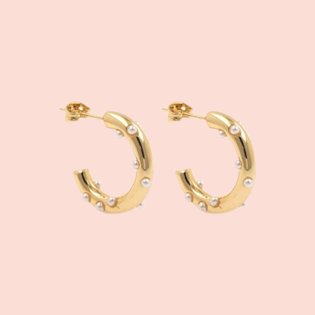 Pearl Cluster Gold Hoops