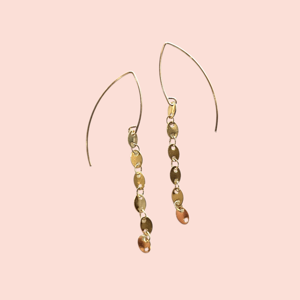 Sequin Oval Gold-Plated Chain Dangle Earrings