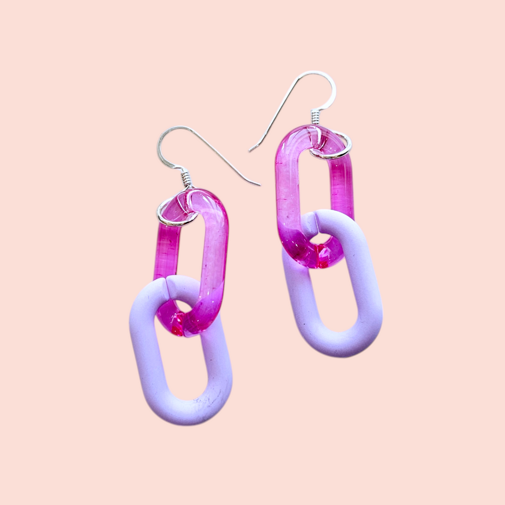 Pink + Lavender Linked Acrylic Earrings