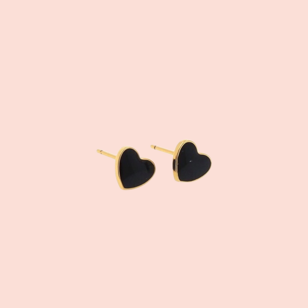 Black Enamel Heart Post Earrings