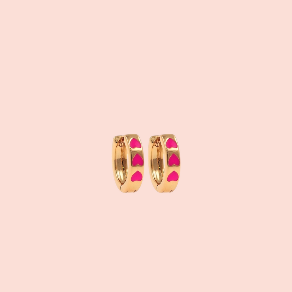 Tiny Hot Pink Heart huggie hoops