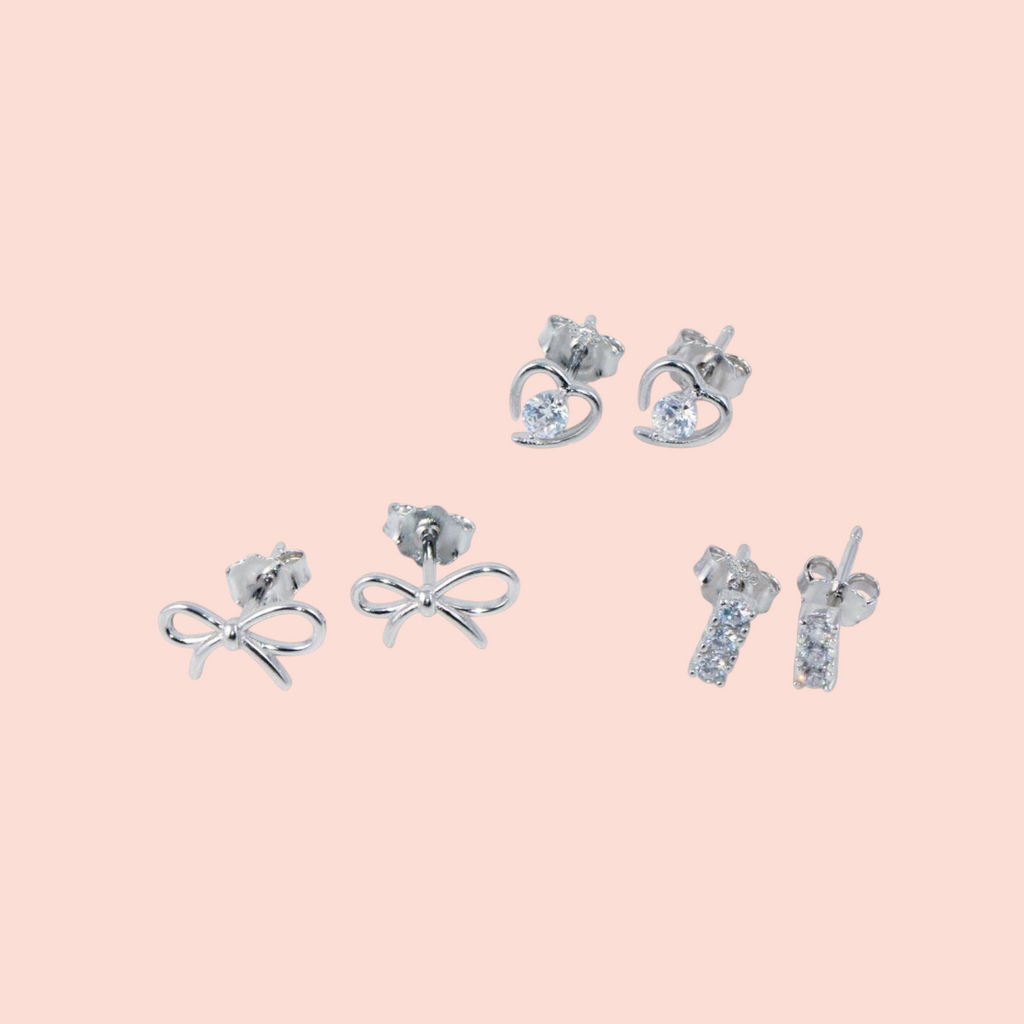 Heart, Bow, + Bar Earrings Trio Set