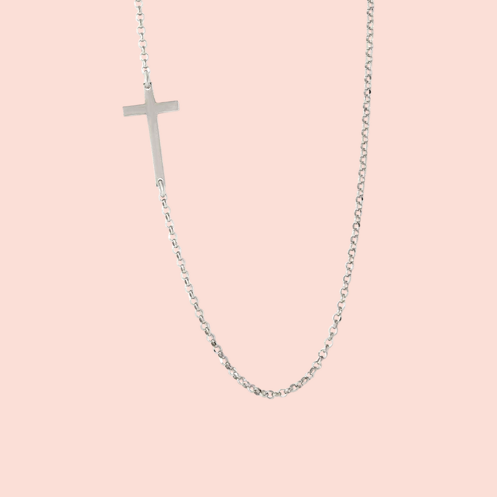 Made In Italy| Asymmetrical Gold-Plated Sterling Silver Rolo Necklace With Cross