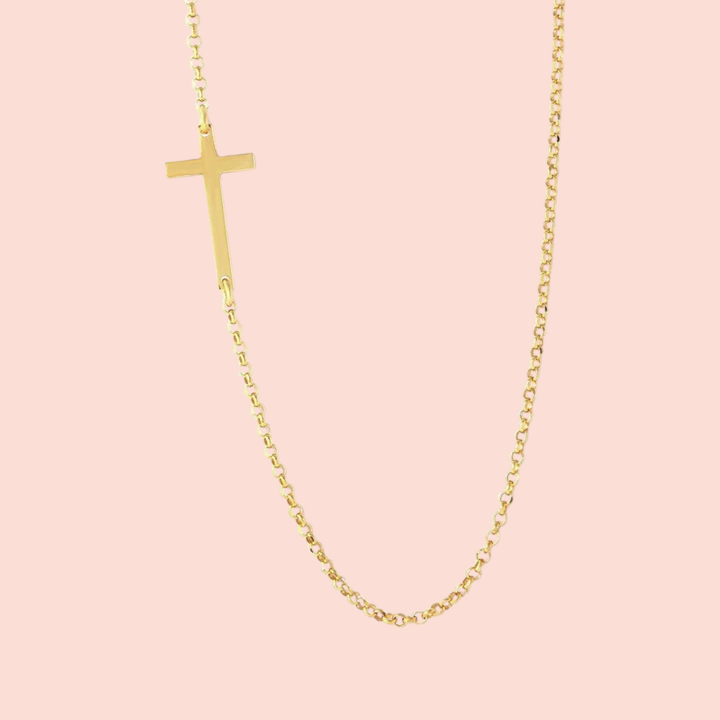 Made In Italy| Asymmetrical Gold-Plated Sterling Silver Rolo Necklace With Cross