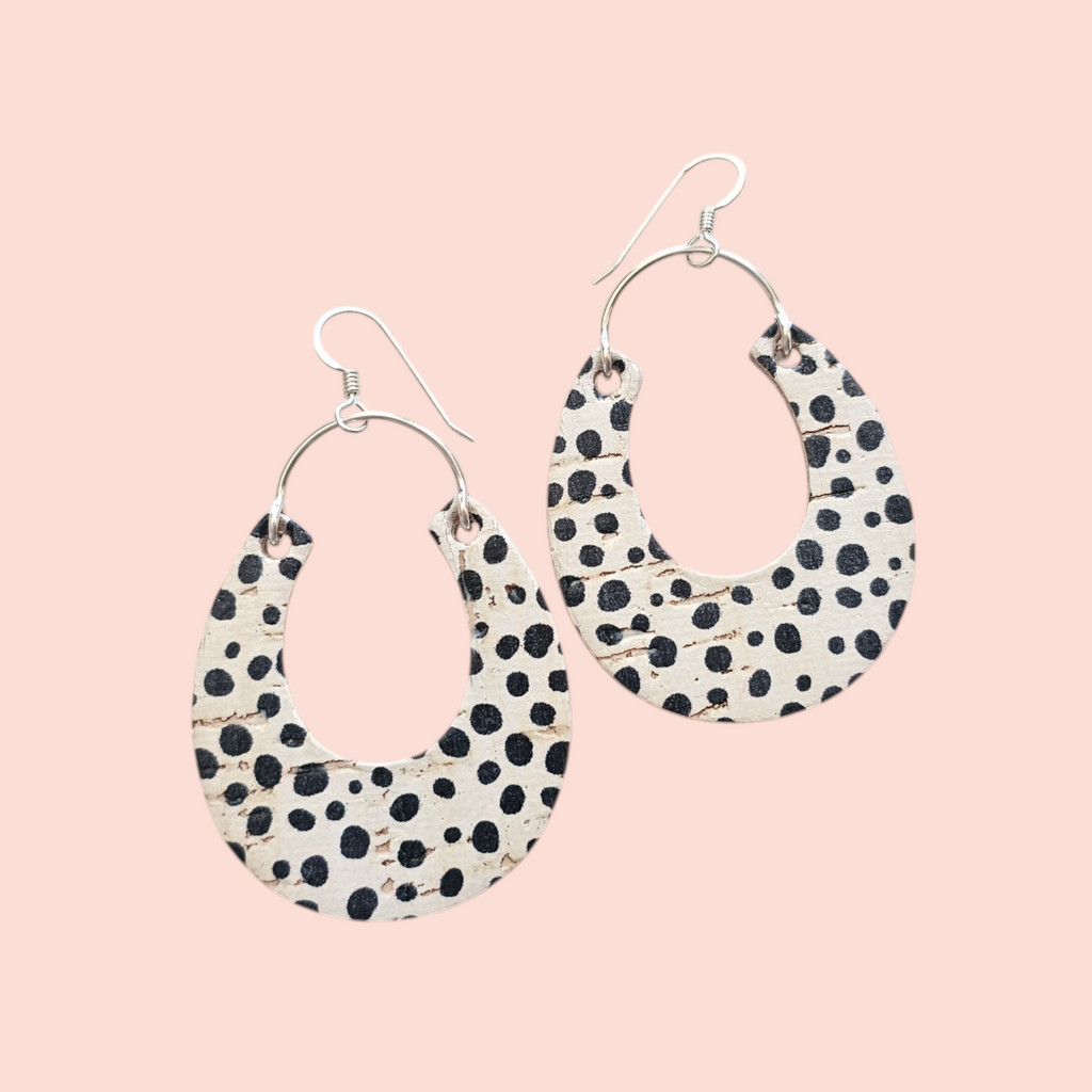 The Chloe/ Spotted Cork Leather Hoop Earrings