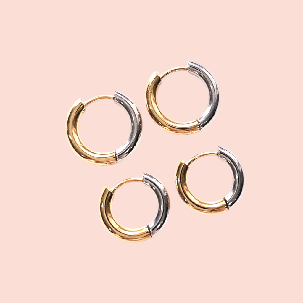 *Two Sizes* Two-Toned Mixed Metal Hoop Earrings