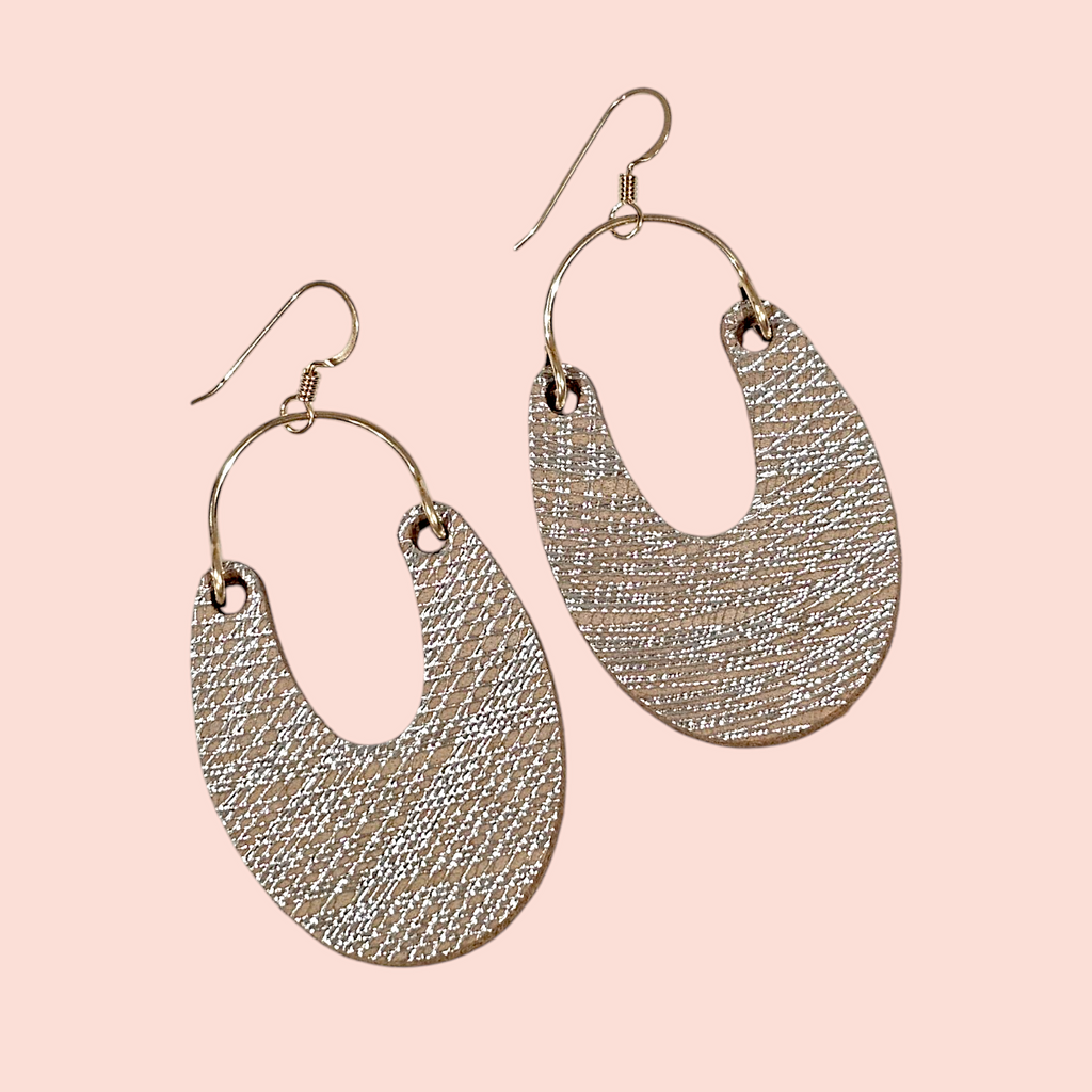 The Sadie/ Sand Shimmer Hoop Leather Earrings