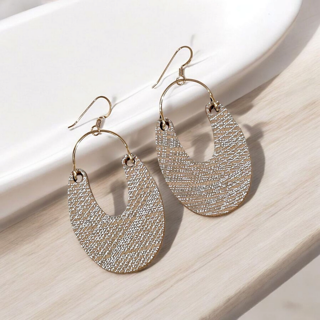 The Sadie/ Sand Shimmer Hoop Leather Earrings