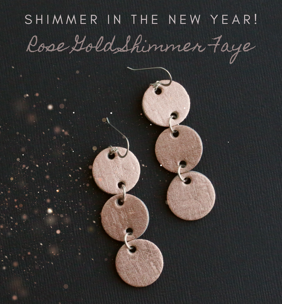 The Faye/ Rose Gold Shimmer Cork Triple Circle Leather Earrings