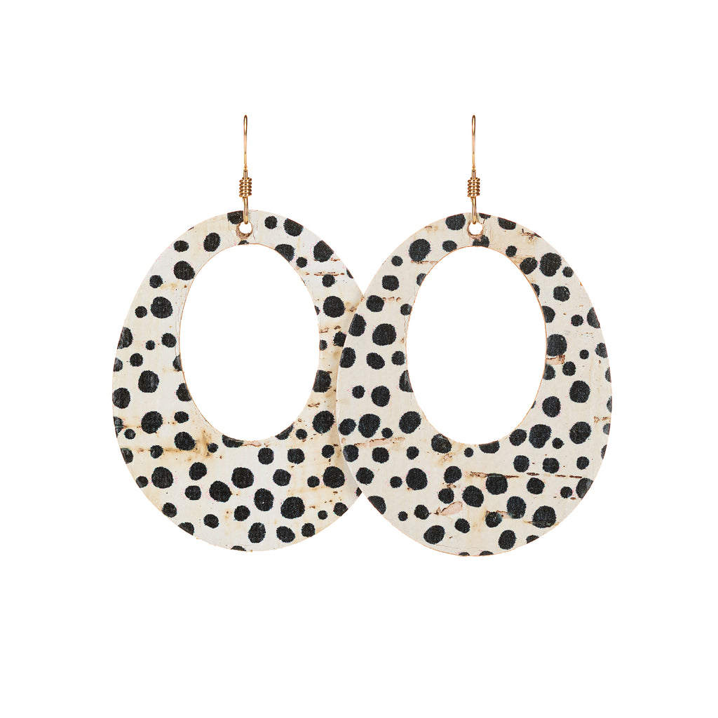 The Maple/ Spotted Cork Oval Cut Out Leather Earrings (originally known as the Ellie earring)
