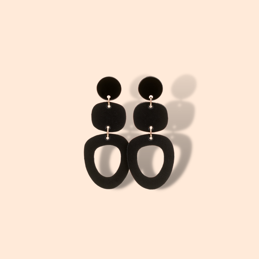 The Beckett/ Onyx Black + Black Resin Post Statement Leather Earrings