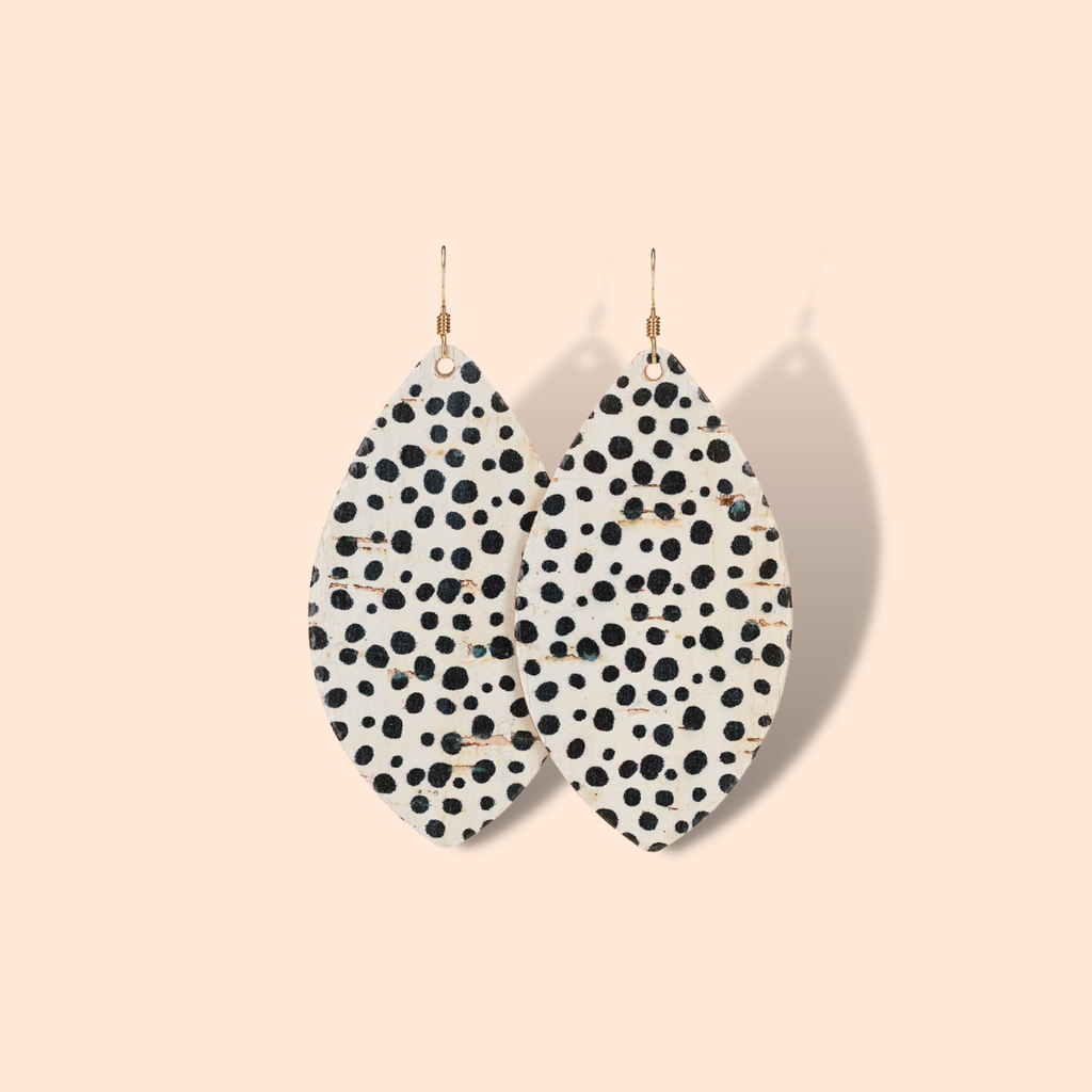 The Petal/ Spotted Cork Leather Earrings