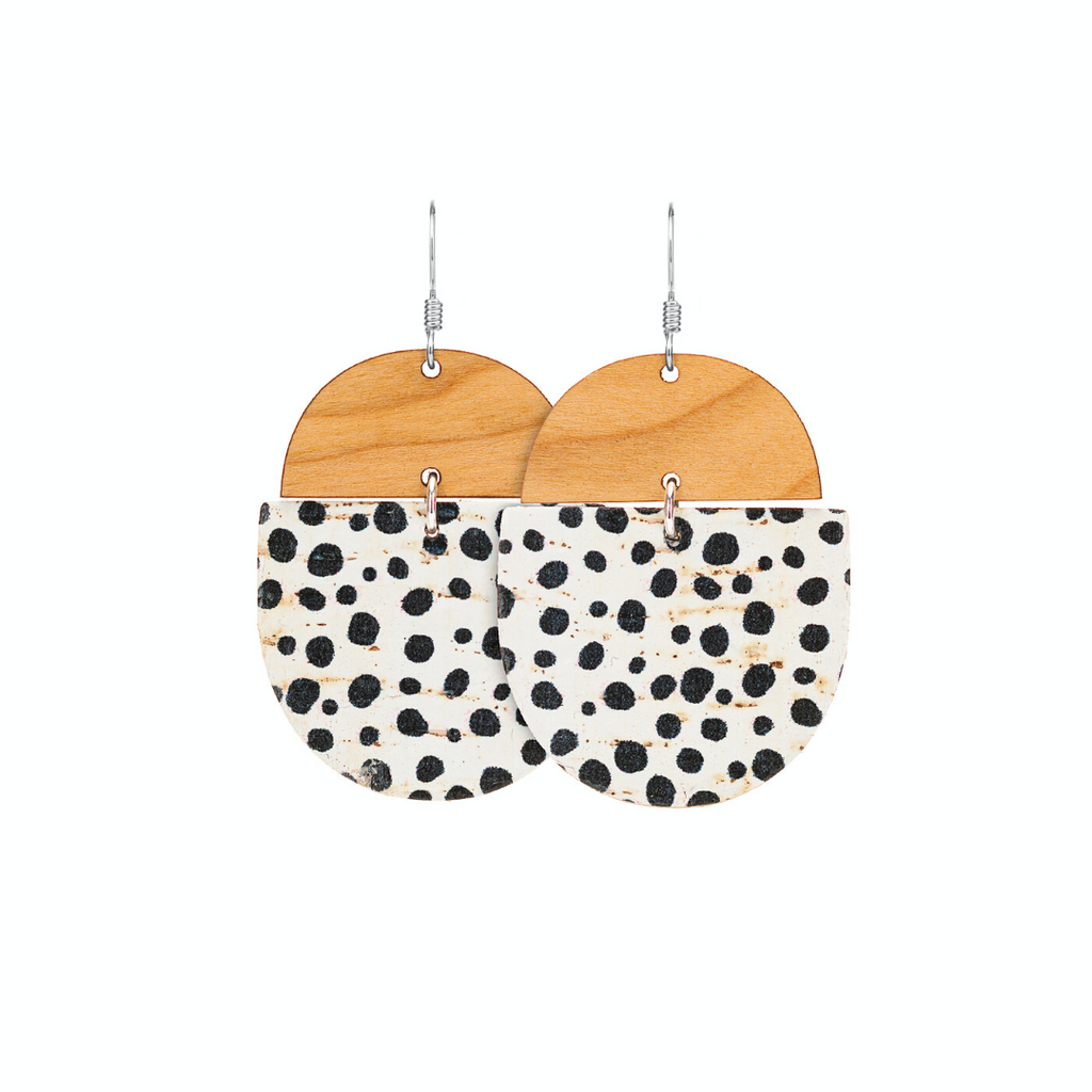 The Quinn/ Spotted Cork Statement Leather Earrings