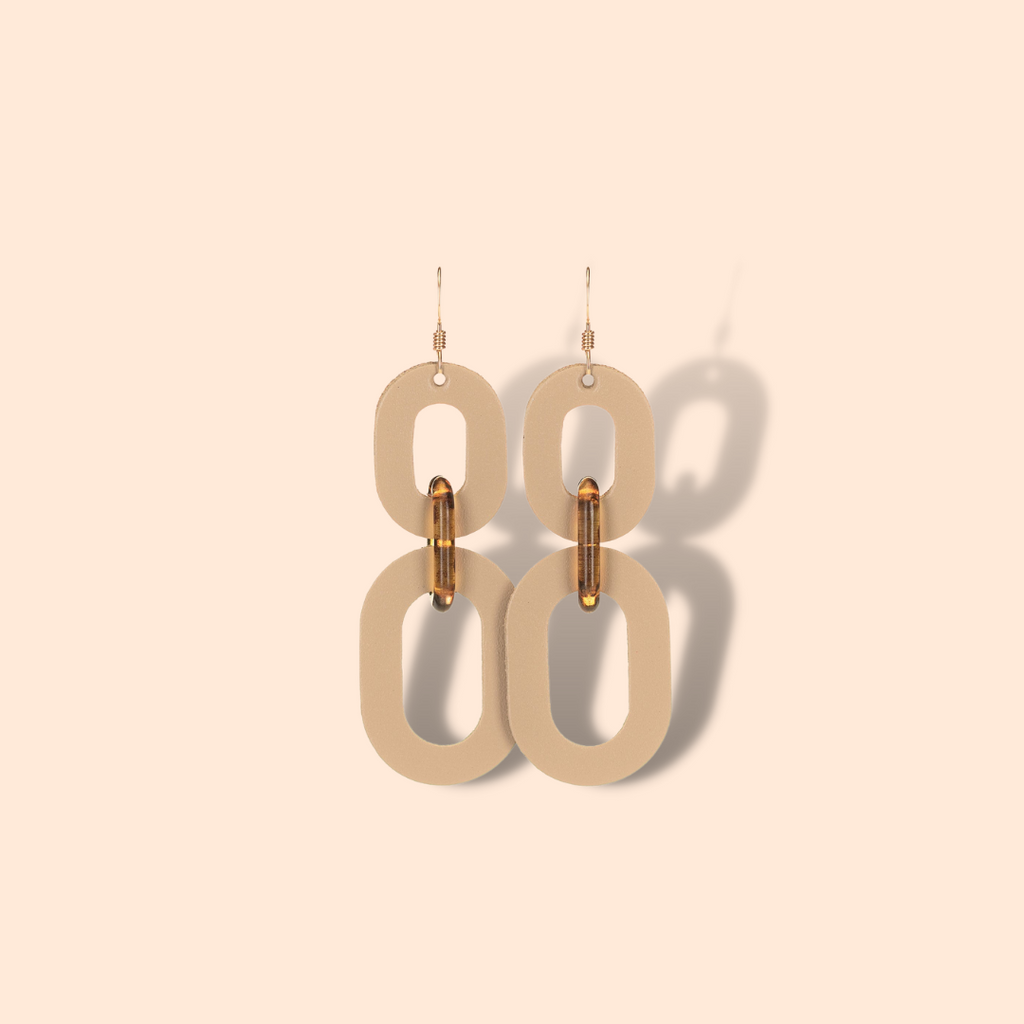 The Della/ Sandstone + Tortoise Leather Earrings